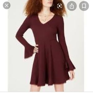 Burgundy Bell Sleeve Knit Skater Dress